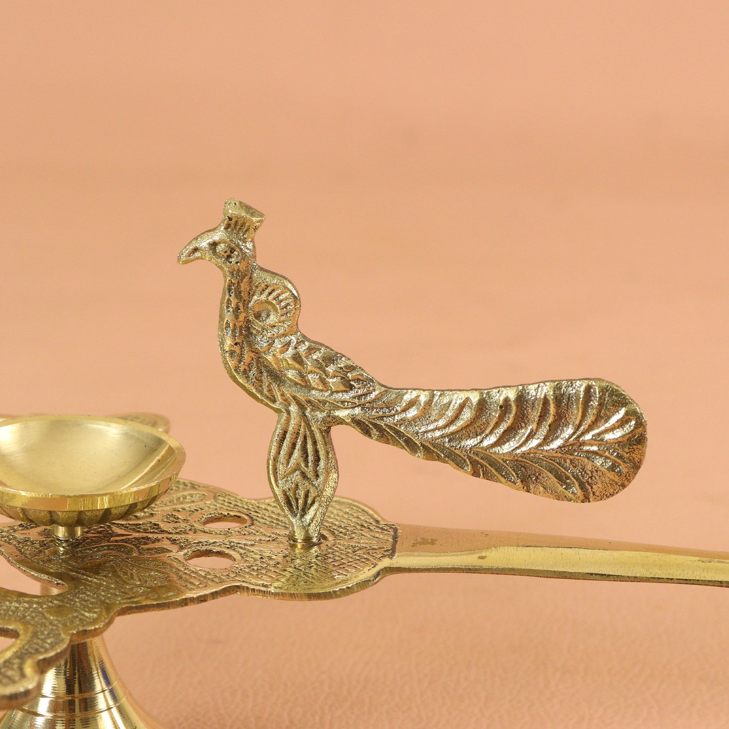 Brass Diya for Pooja-Peacock Five face Diya