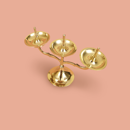 Brass Kavara Vilakku Triple Branch Oil Lamp