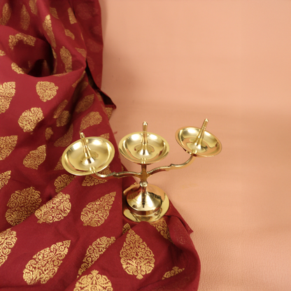 Brass Kavara Vilakku Triple Branch Oil Lamp