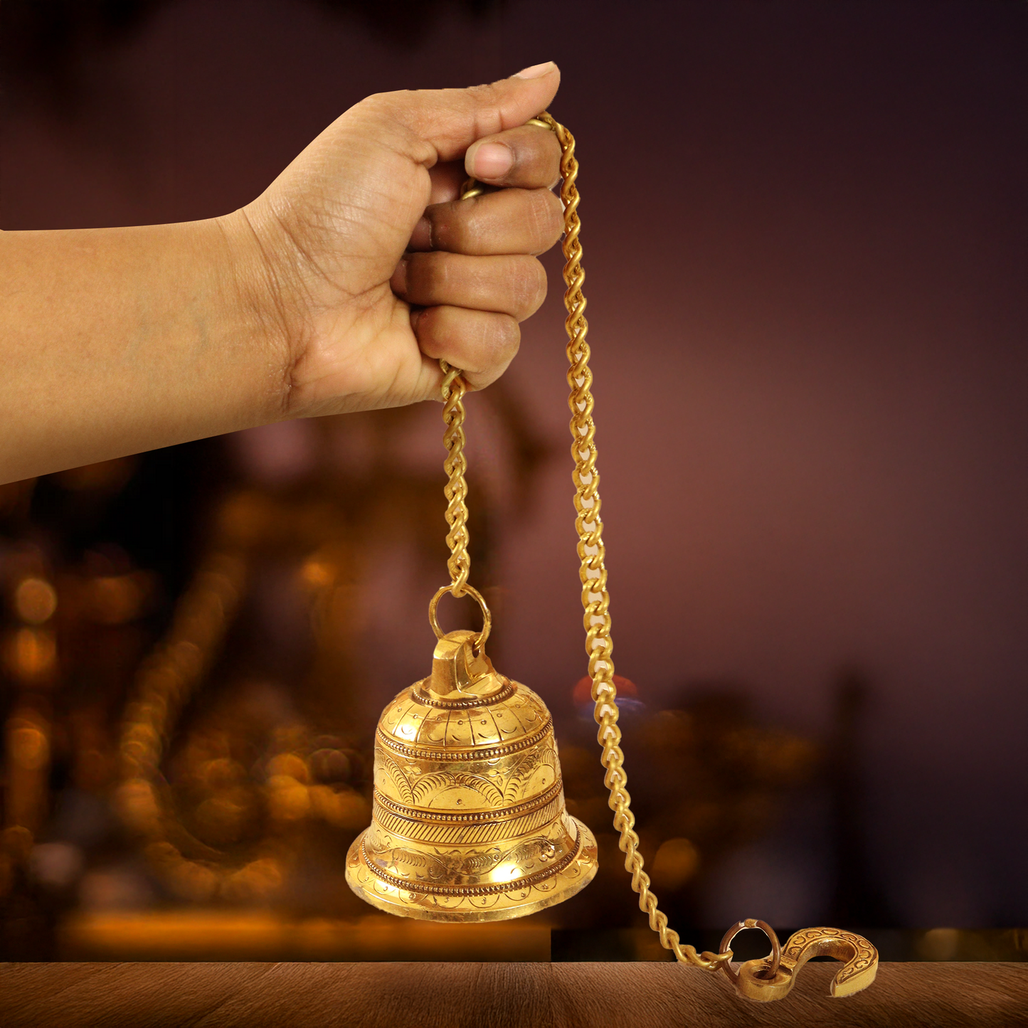 Brass Temple Bell with Hook & Chain