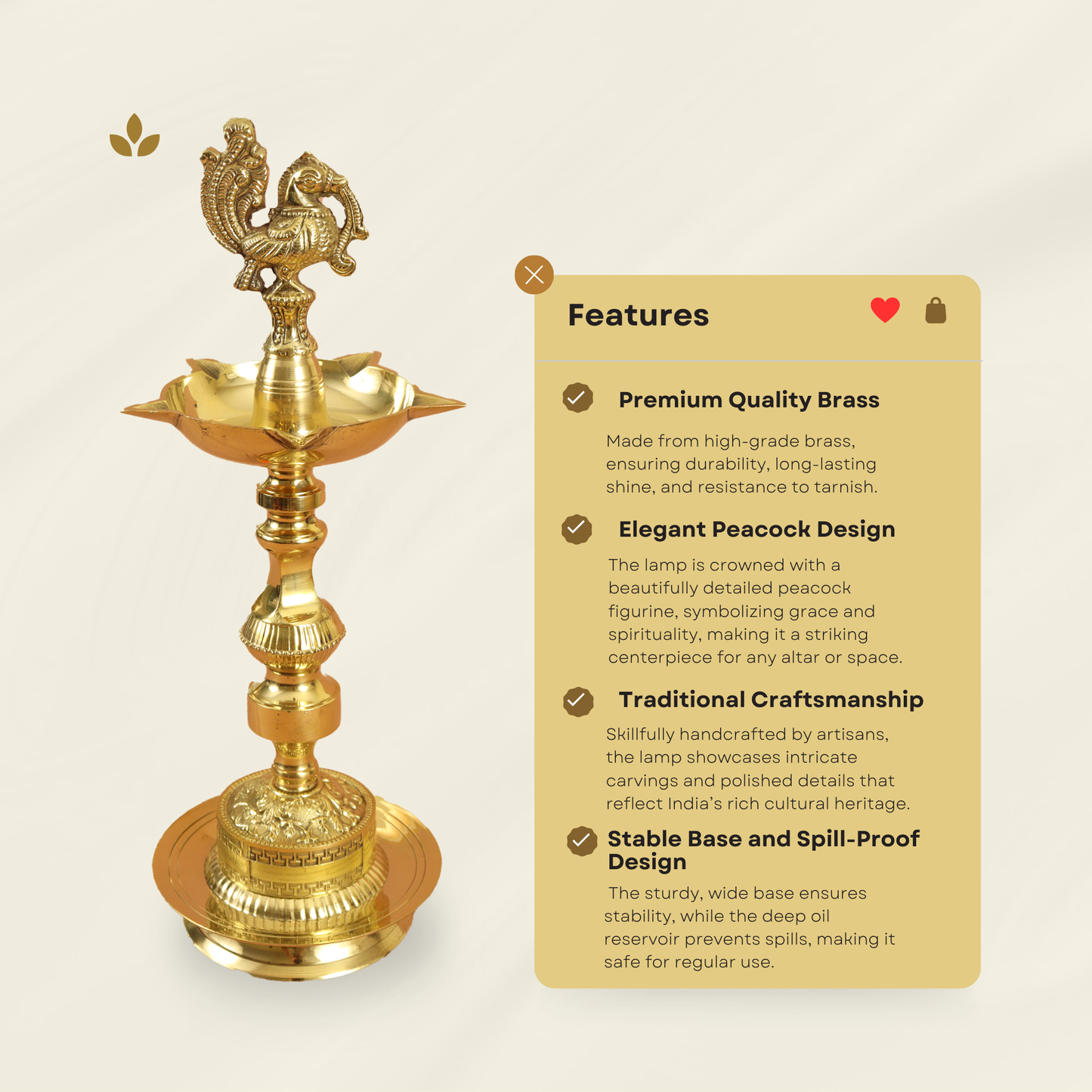 Brass Peacock Diya - KV Annam Large size-10