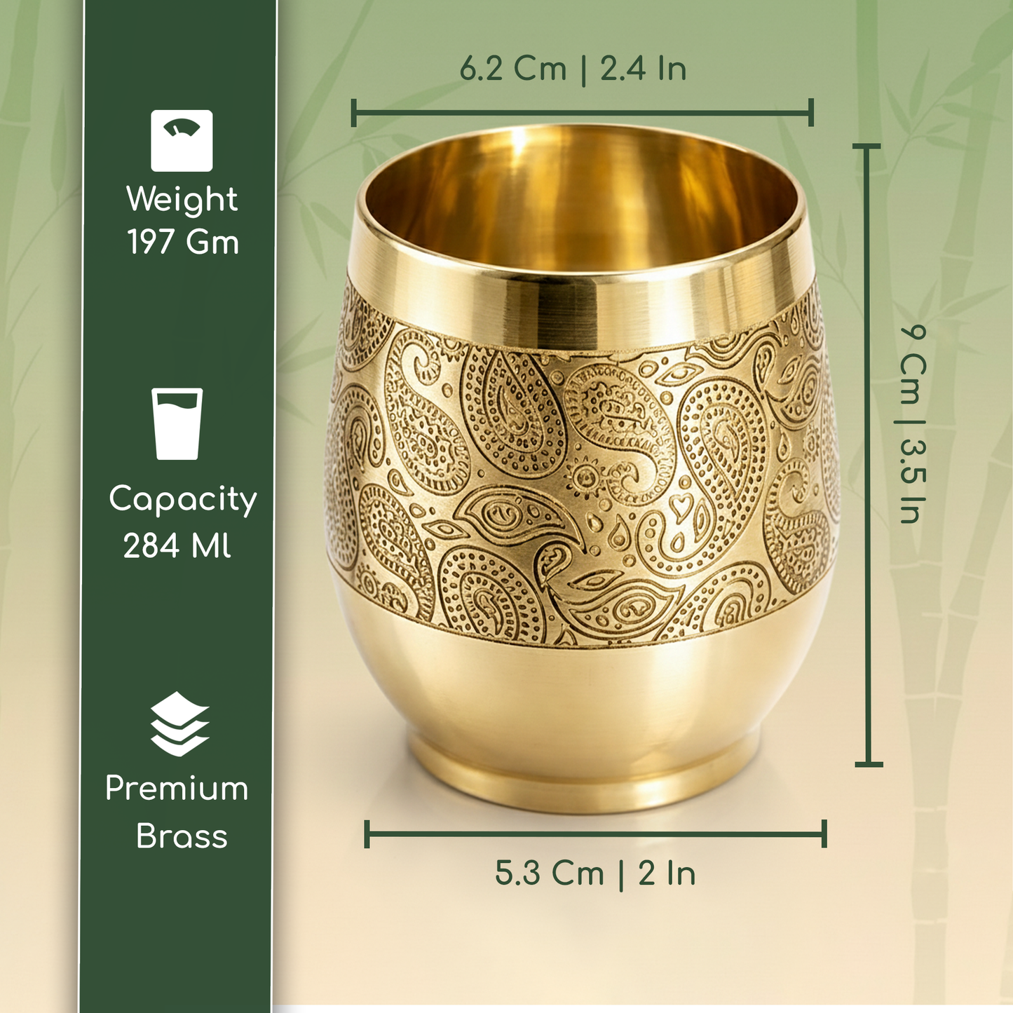 Traditional Handcrafted Brass Etched Glass with Embossed Design-Brass Glass (1)