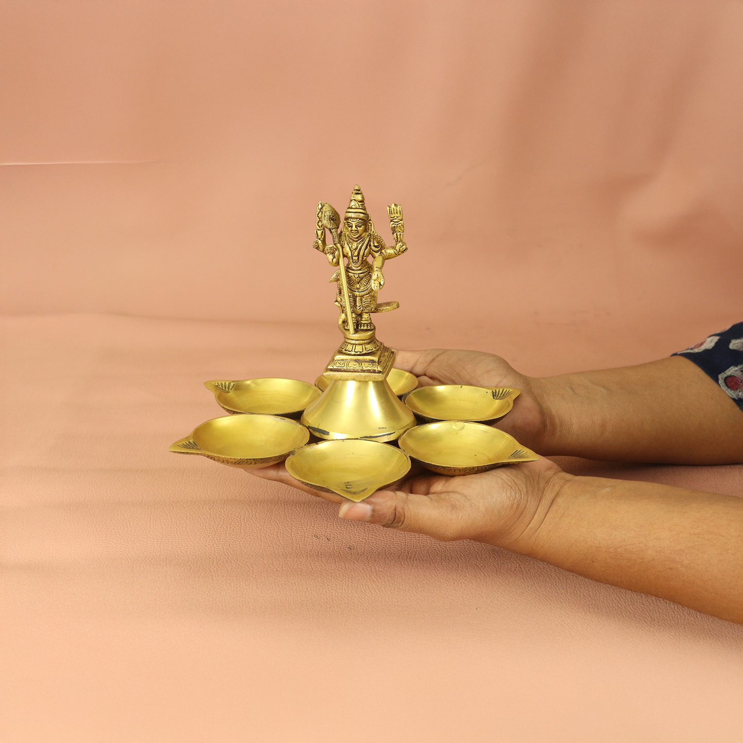 Brass Antique 6 Diya with Murugar