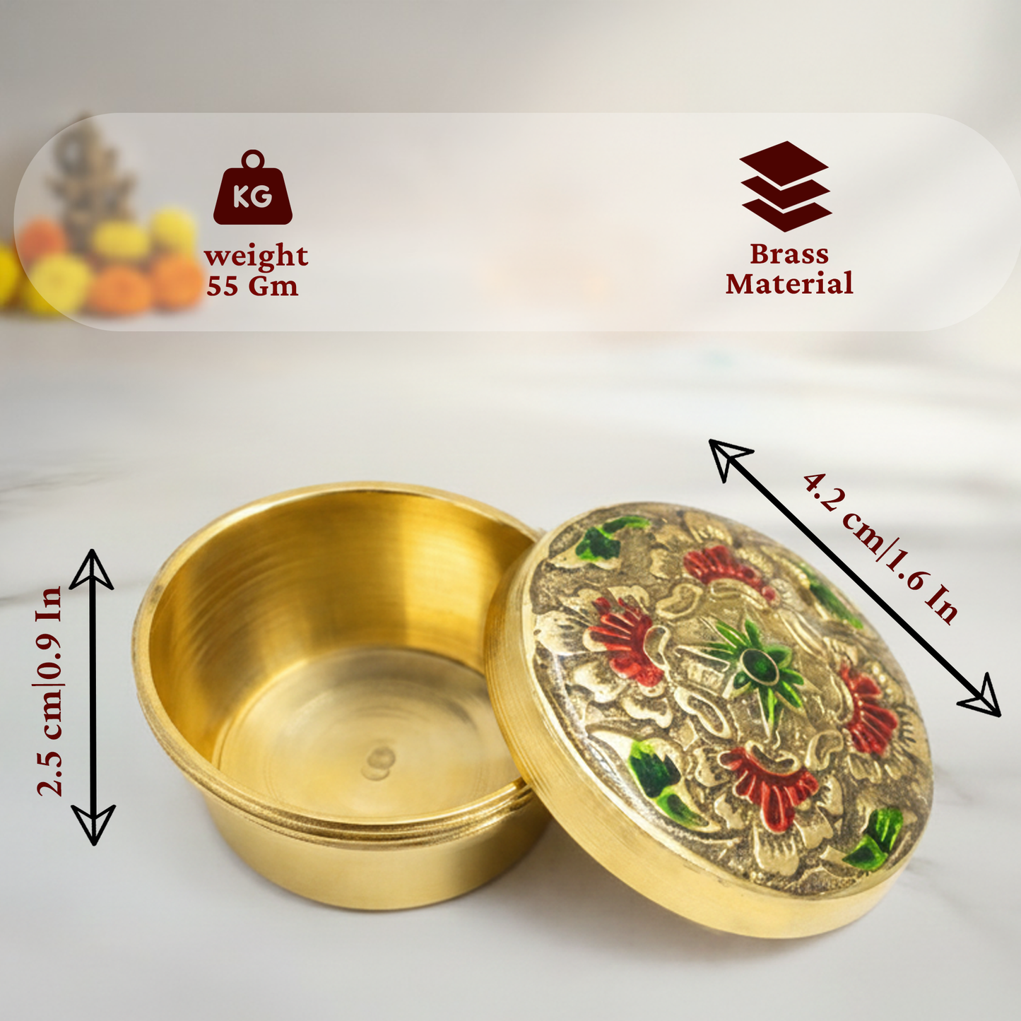 Brass kumkum Box-Flower box (1)