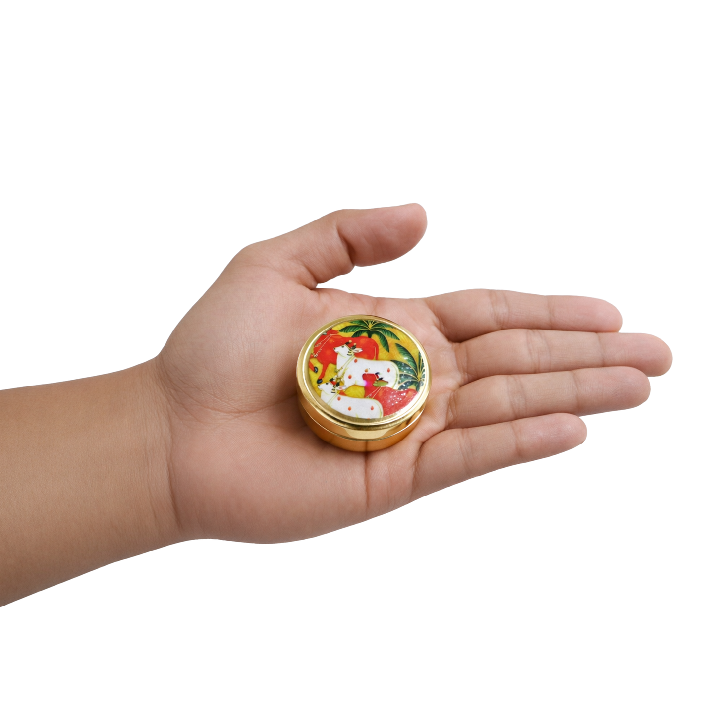 Brass Box Pooja-Gomatha Design Lid (4.7x2 cm) (Small 29g)