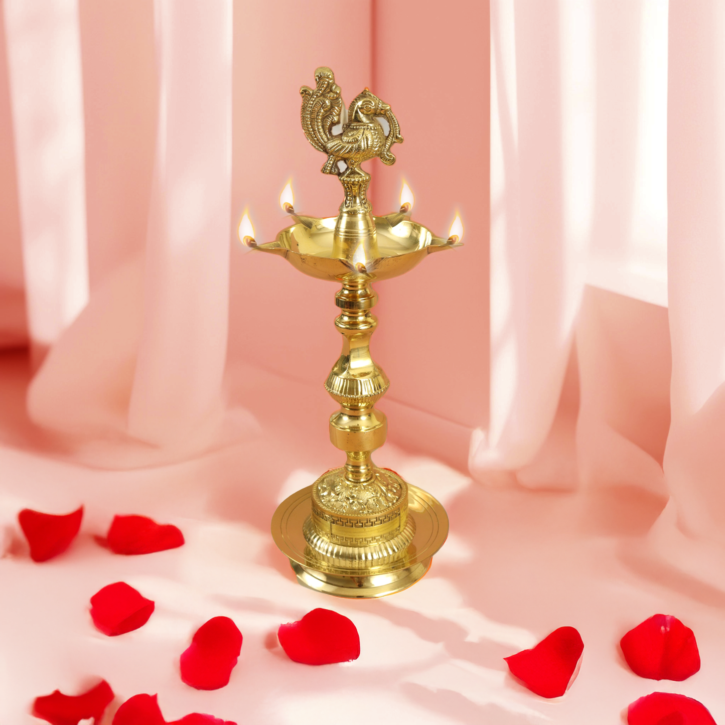Brass Peacock Diya - KV Annam Large size-10