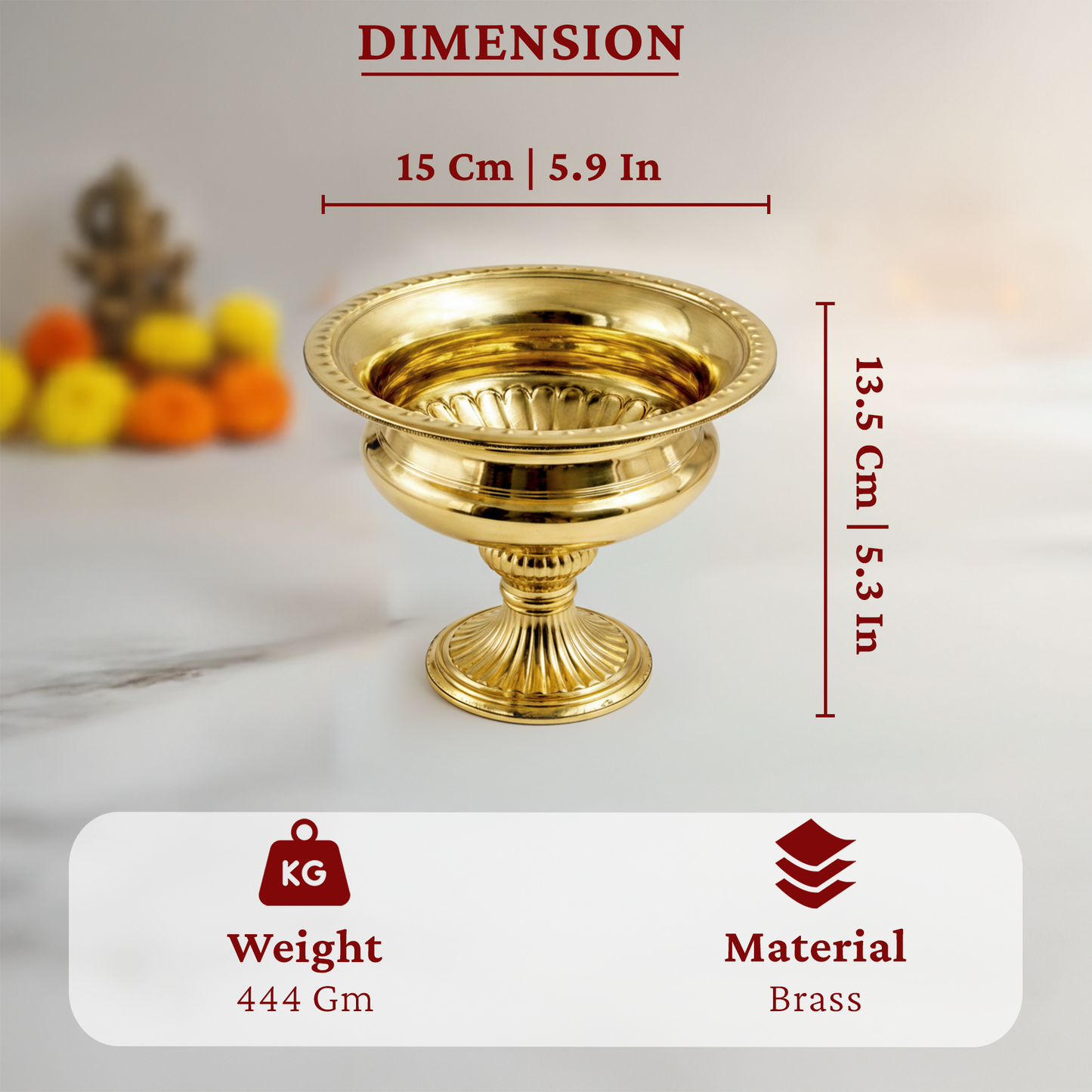 Brass Urli Bowl with Stand Planter for Decoration-Bowl Dana Size 6