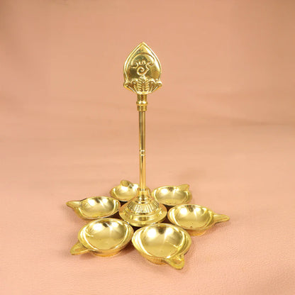 Brass Traditional Arumuga Diya with Vel (Pital Parampara Shanmuga Deepak)