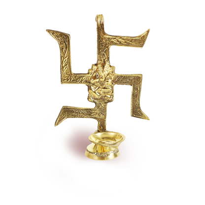 Brass Swastik Ganesh Diya (L.W. Swastik) (Pital Swastik Vinayak Deepak)