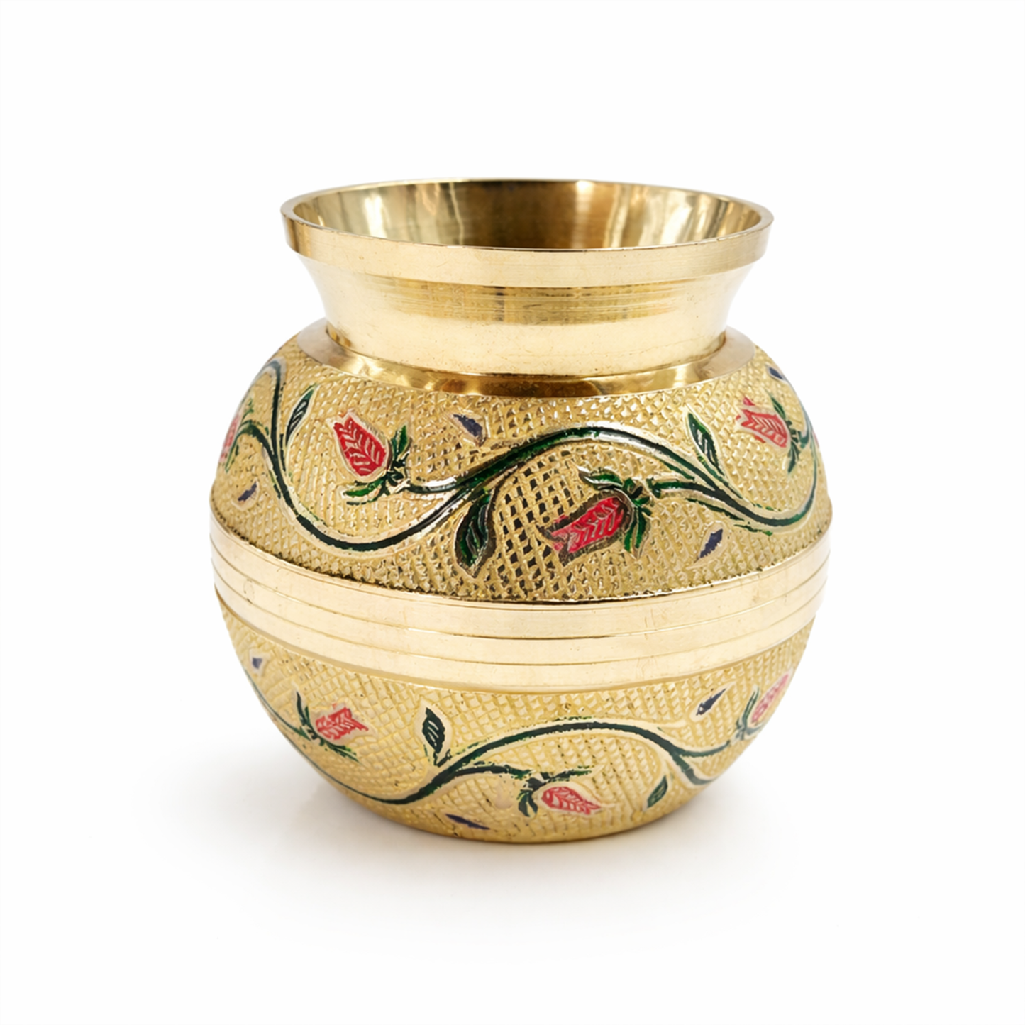 Putrika brass Kudam set of 3-Embossed Kalash (Green)