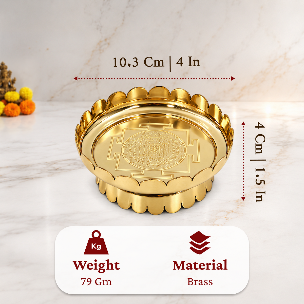 Brass Sri Yantra Lotus Stand - Size 4