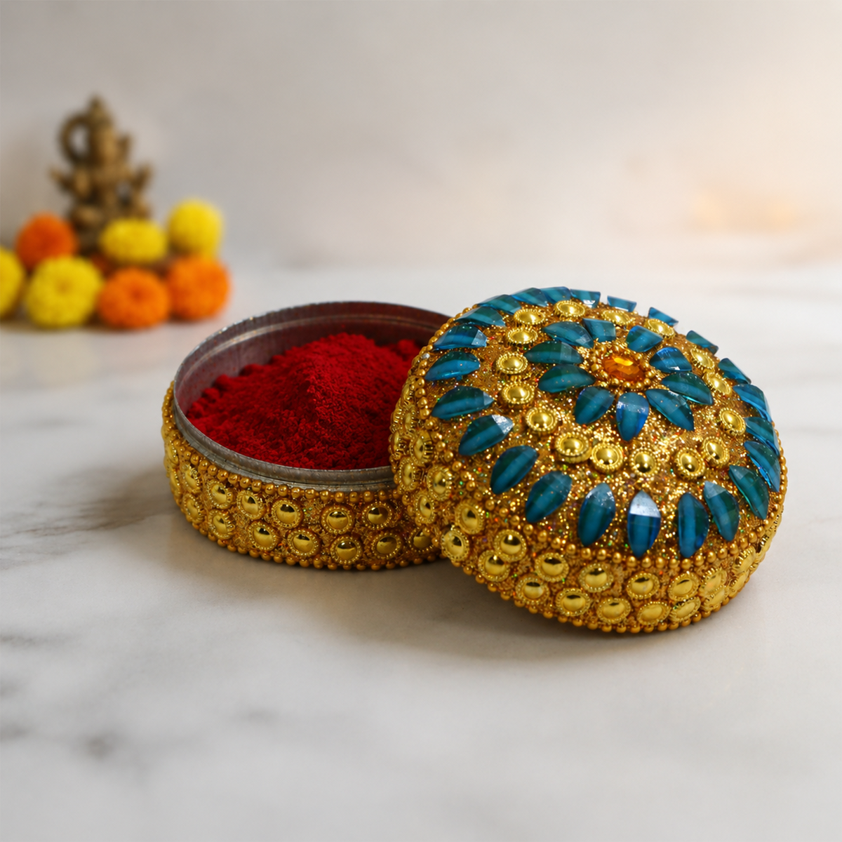Multi color stone kumkum  size-4 (Pack of  4 )