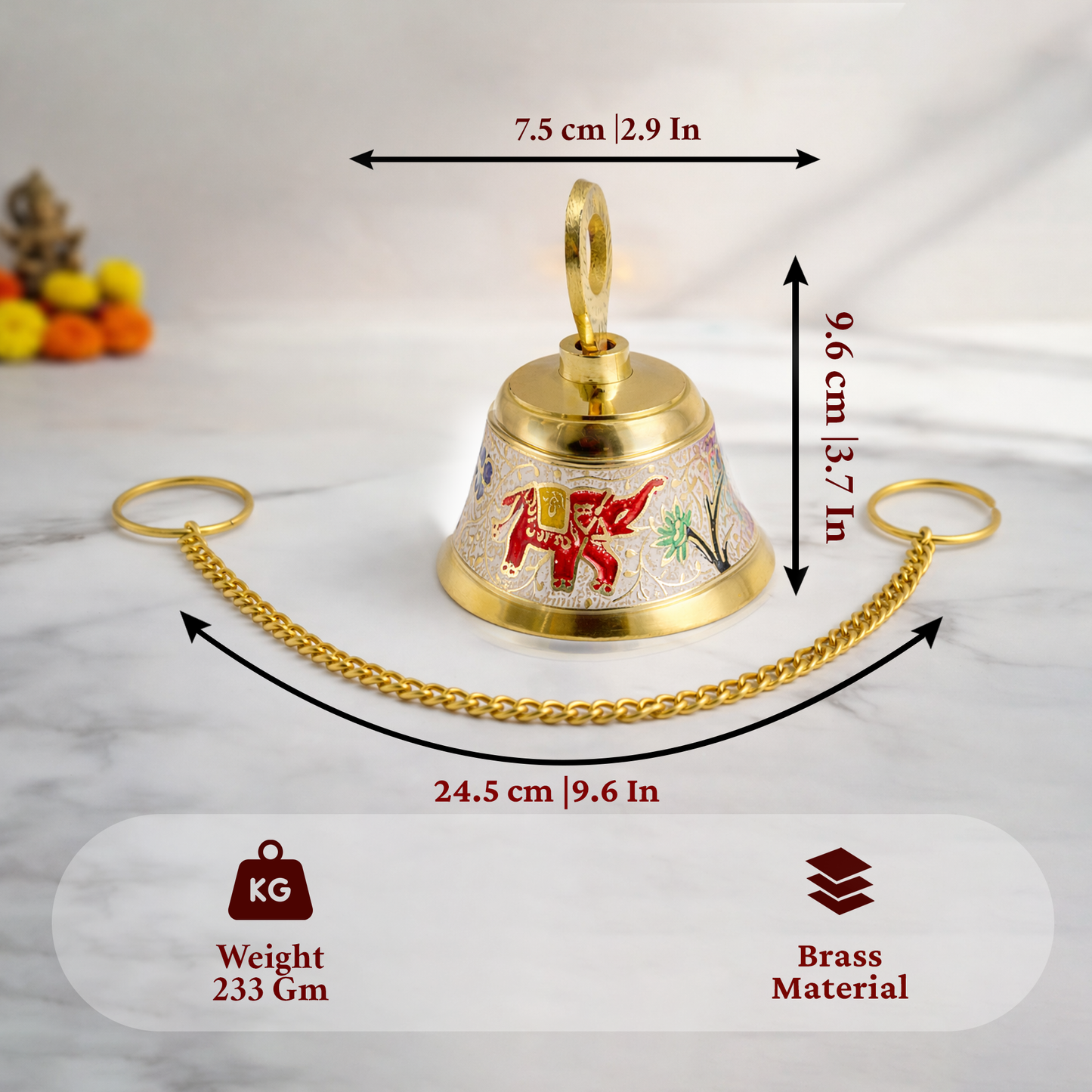 Putrika Brass Hanging Pooja Bell with Chain (White)