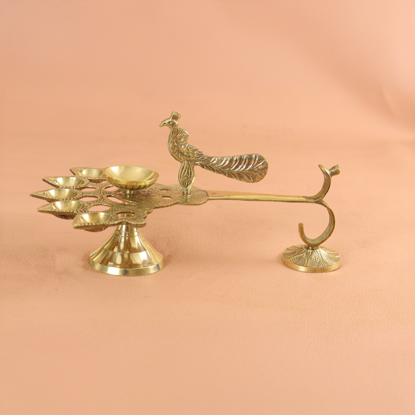 Brass Diya for Pooja-Peacock Five face Diya