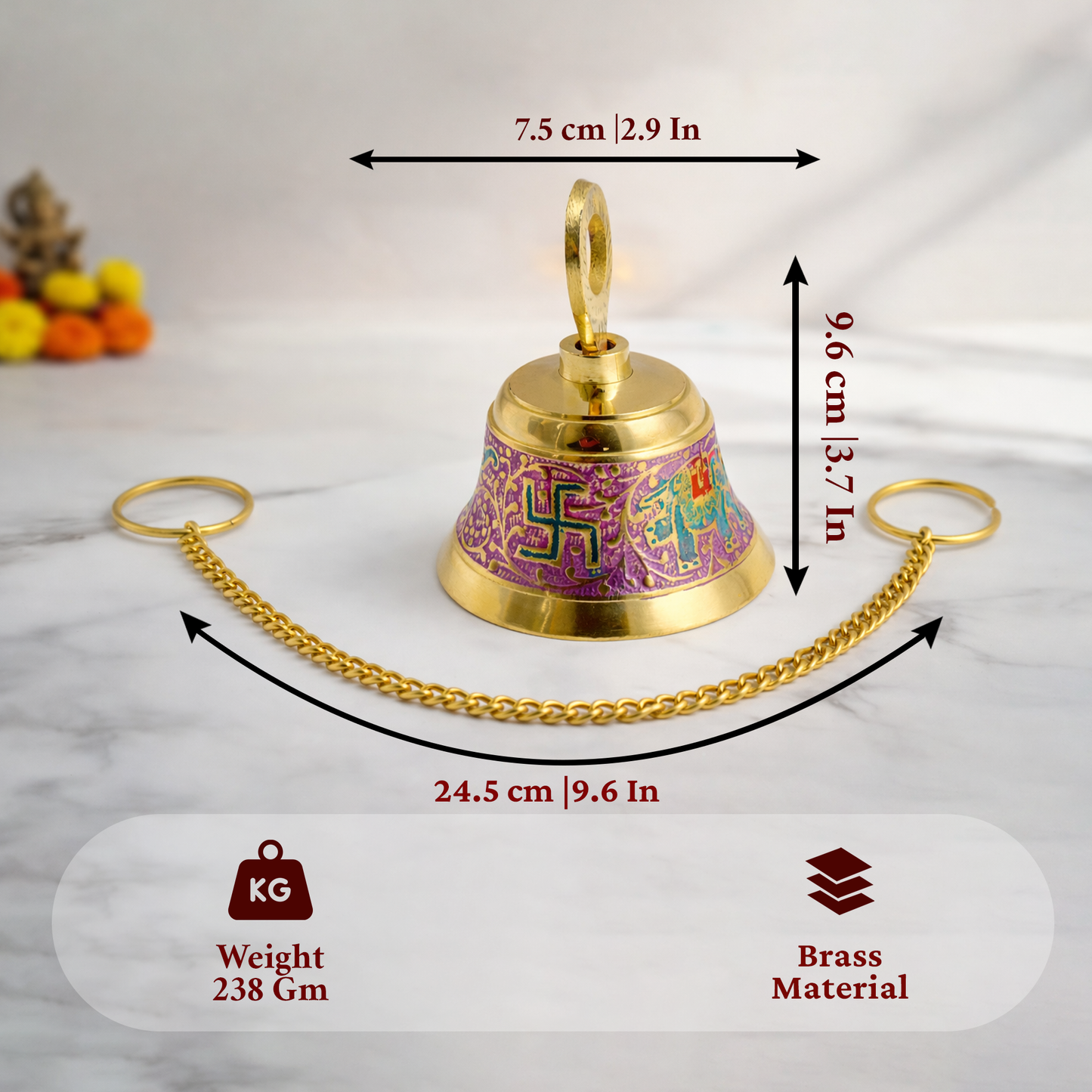 Putrika Brass Hanging Pooja Bell with Chain(Pink)