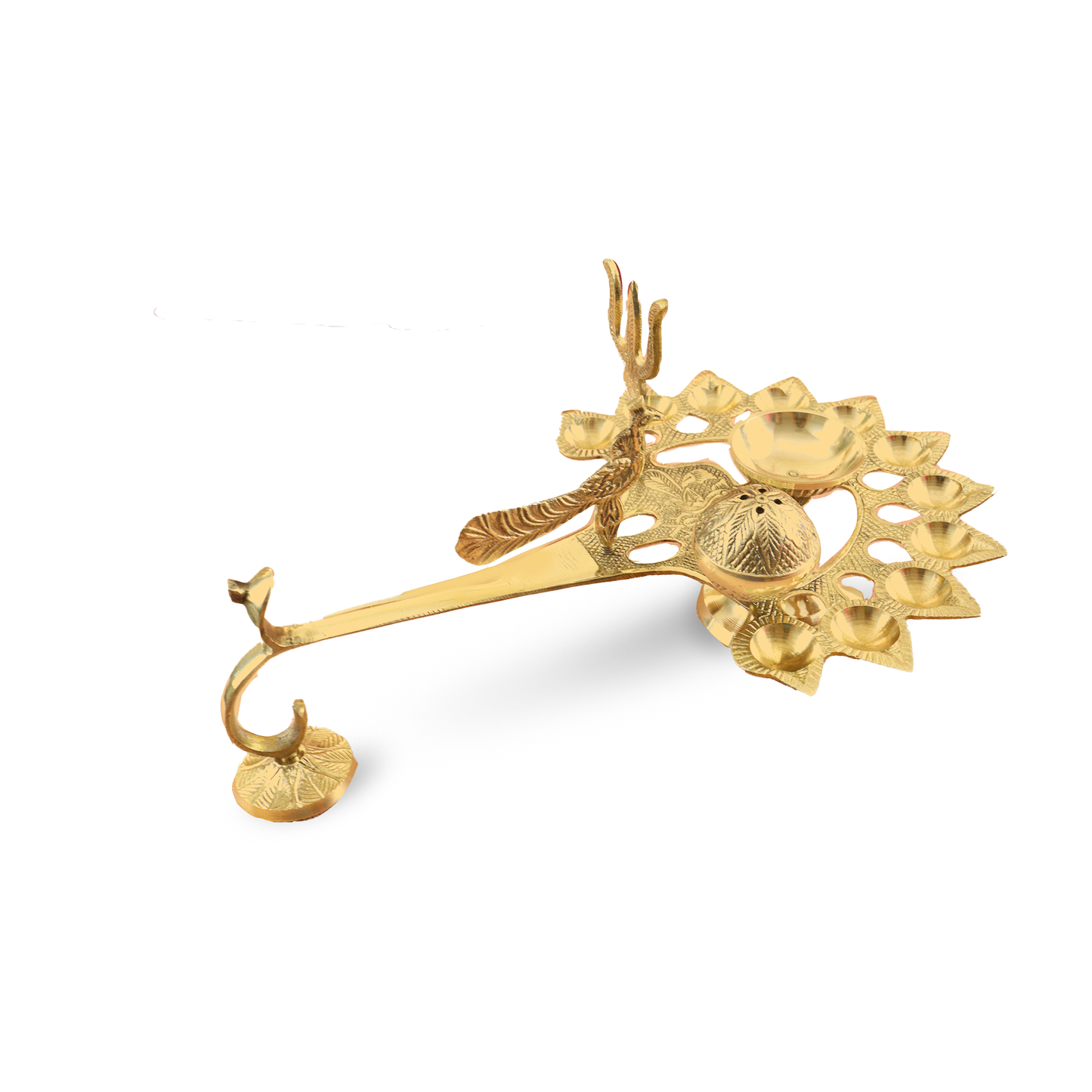 Brass Aarti Diya with Trishul - Eleven face Diya