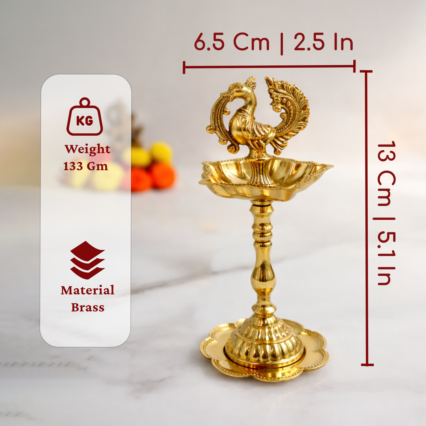 Traditional Peacock Diya Deepam Standing Kuthu Vilakku (Pack of 2)