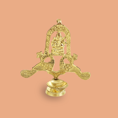 Brass Peacock Ganesh Diya (L.W More) (Pital Mor Vinayak Deepak)