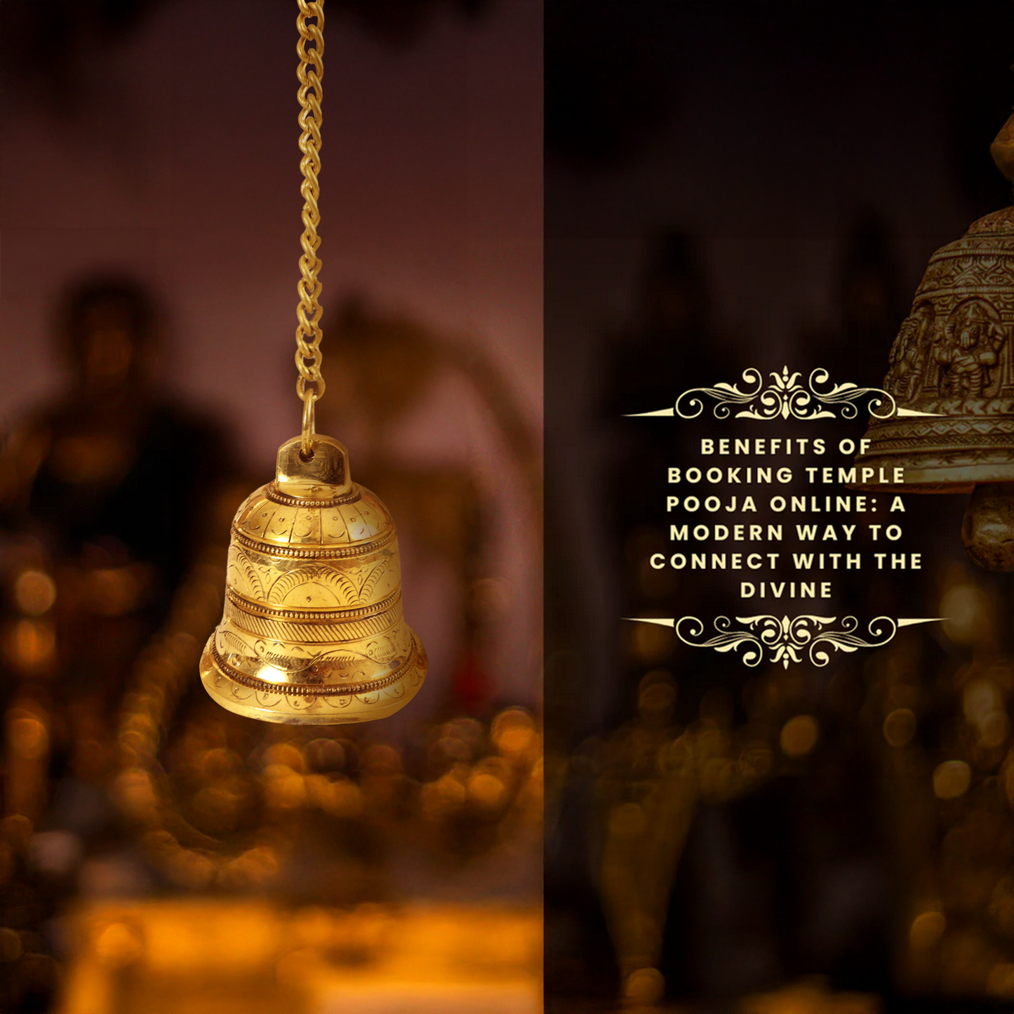 Brass Temple Bell with Hook & Chain