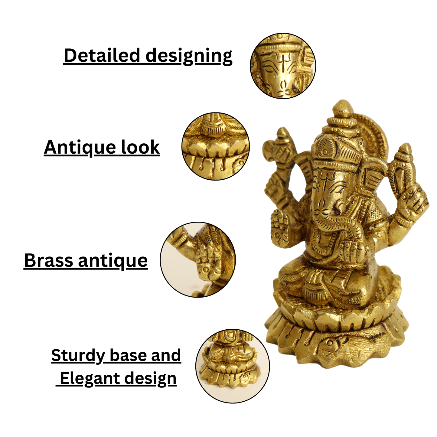 Brass Edamburi Ganesh Idol-[Weight: 216g]