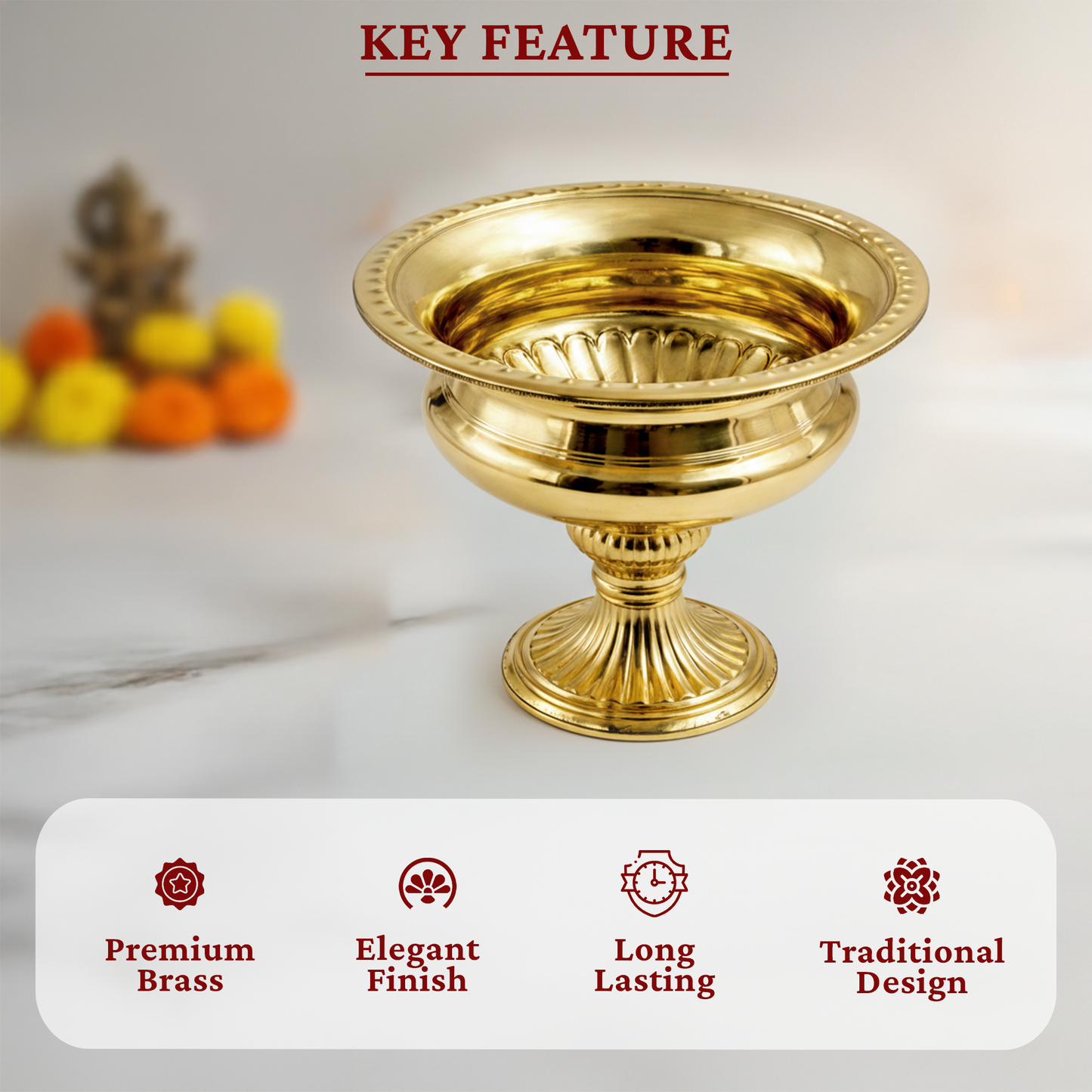 Brass Urli Bowl with Stand Planter for Decoration-Bowl Dana Size 6