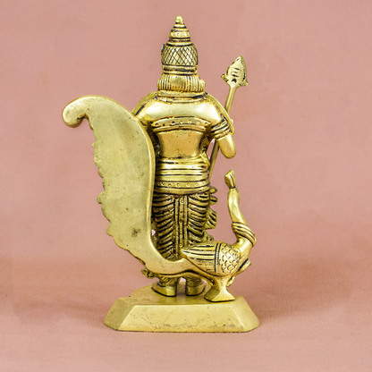 Brass Statue Murugar Peacock with Vel (1.222g) (Pital Kartikeya Mor Murti)