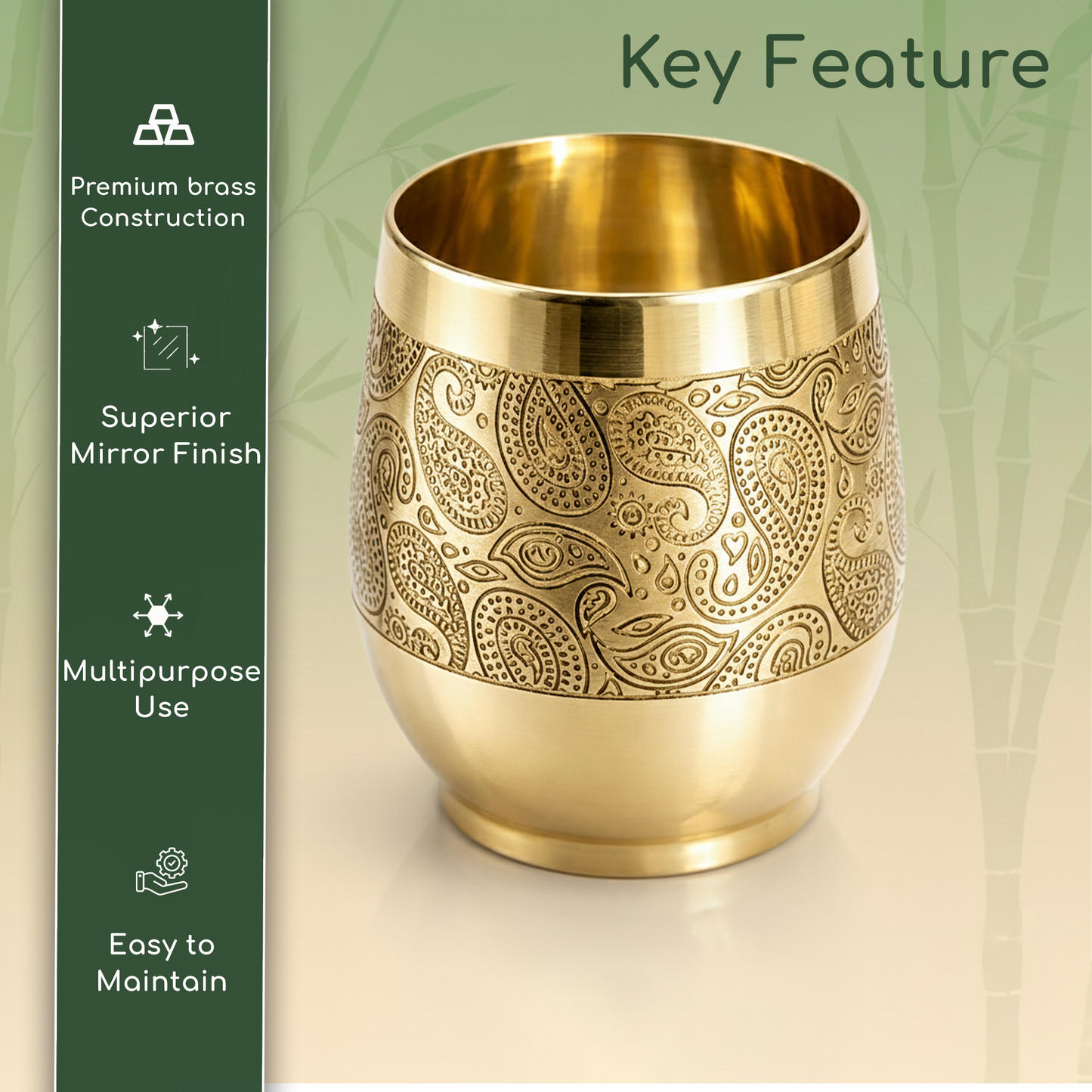 Traditional Handcrafted Brass Etched Glass with Embossed Design-Brass Glass (1)