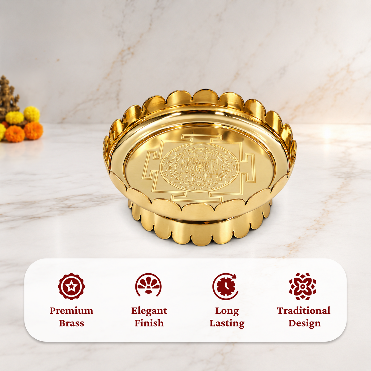 Brass Sri Yantra Lotus Stand - Size 4