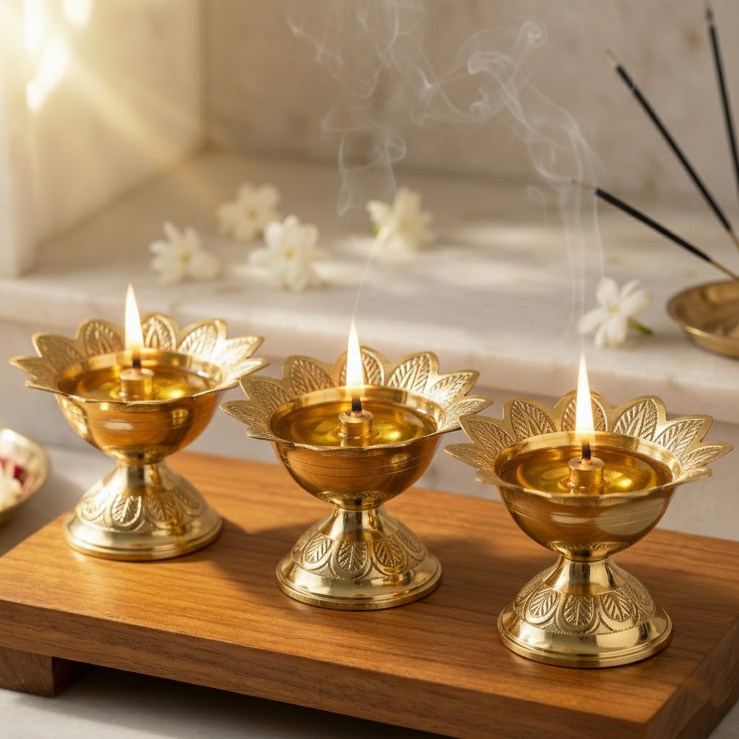 Brass Deepam for Pooja-Devadas jyothi Embosed Size-3