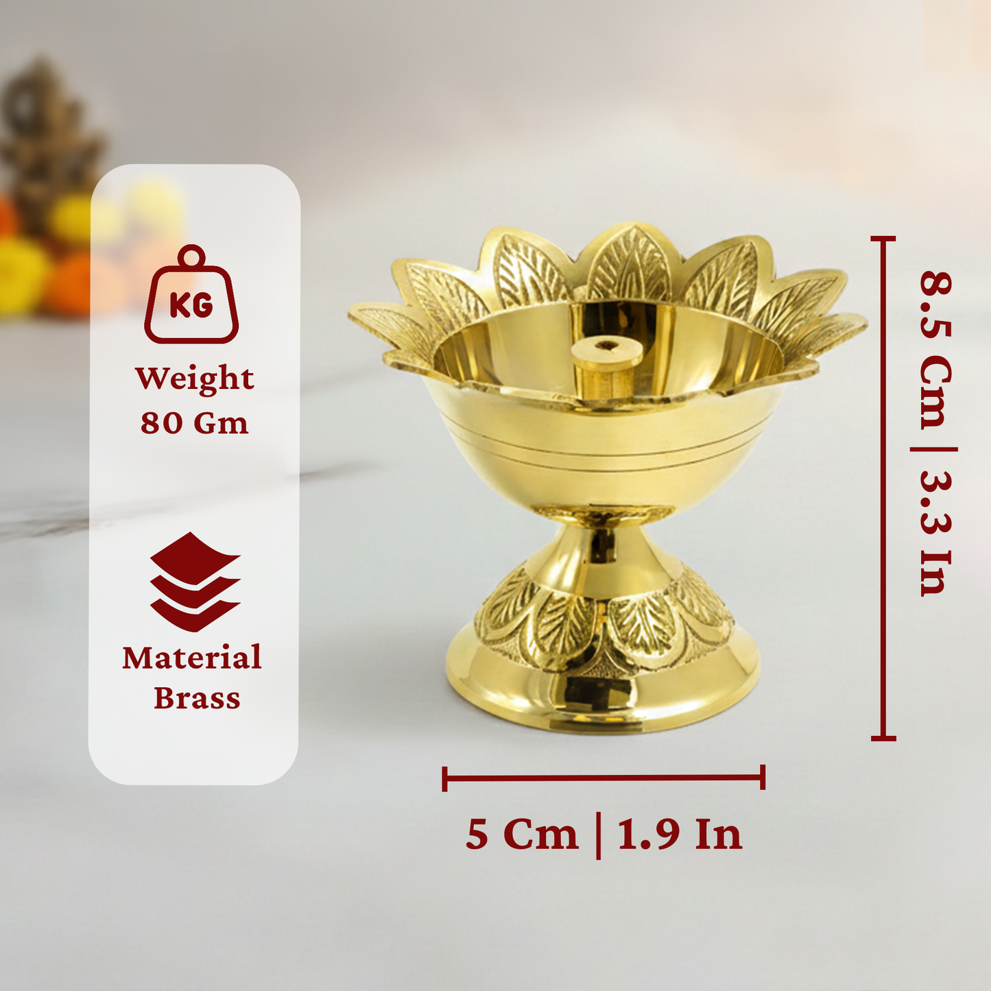 Brass Deepam for Pooja-Devadas jyothi Embosed Size-3
