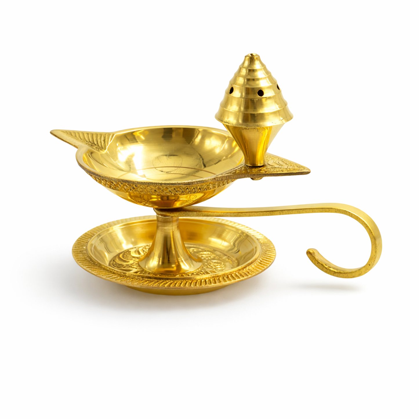 Brass Diya Deepak Deepam with Plate & Incense Holder-97g