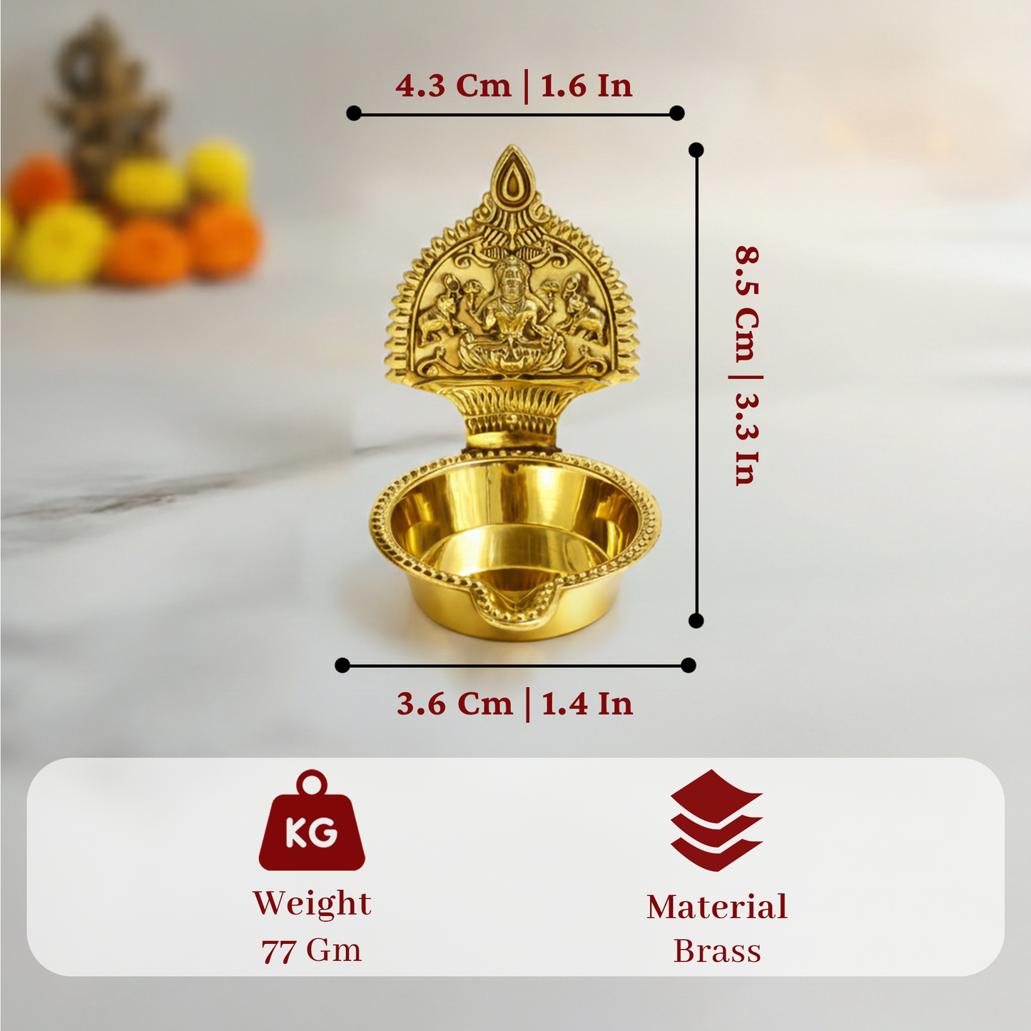 Traditional Brass Kamakshi Deepam for Puja-Hindu Kamatchi Amman Vilakku-[Wt:77g
