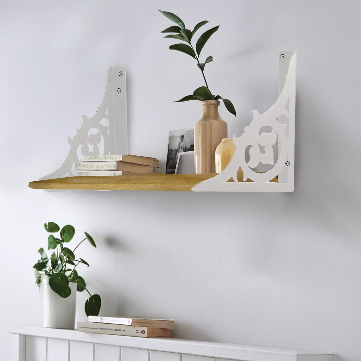 Wooden Pooja Shelf - Single Floral (Lakdi Puja Shelf Phool Design)