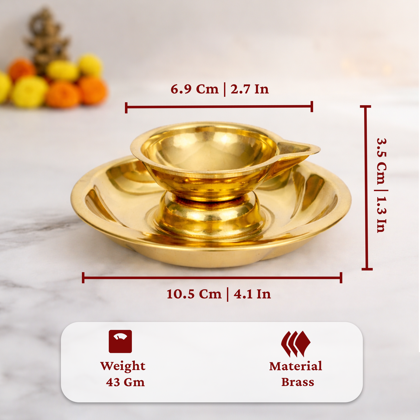 Traditional Brass Diya for Puja-Lotus Diya(Size-3)
