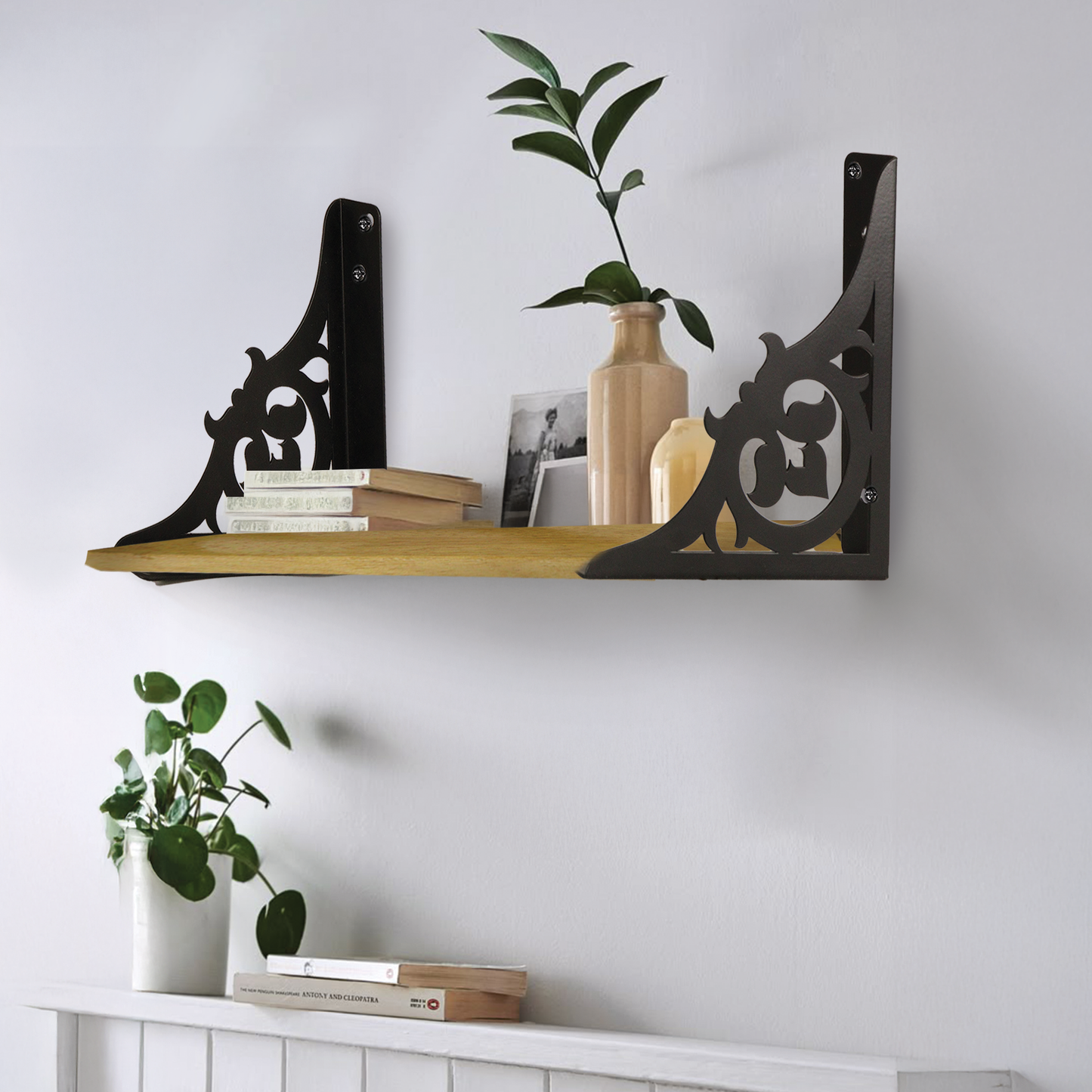 Wooden Pooja Shelf - Single Floral (Lakdi Puja Shelf Phool Design)