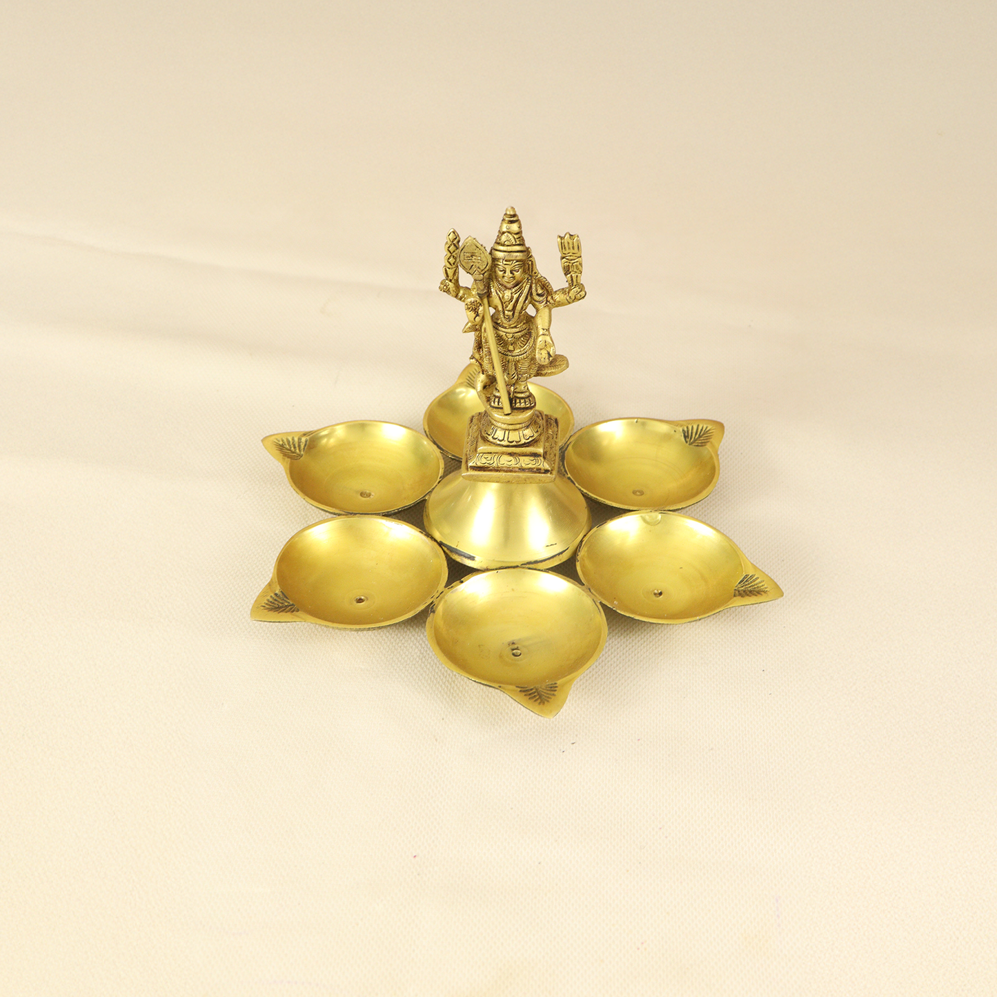 Brass Antique 6 Diya with Murugar