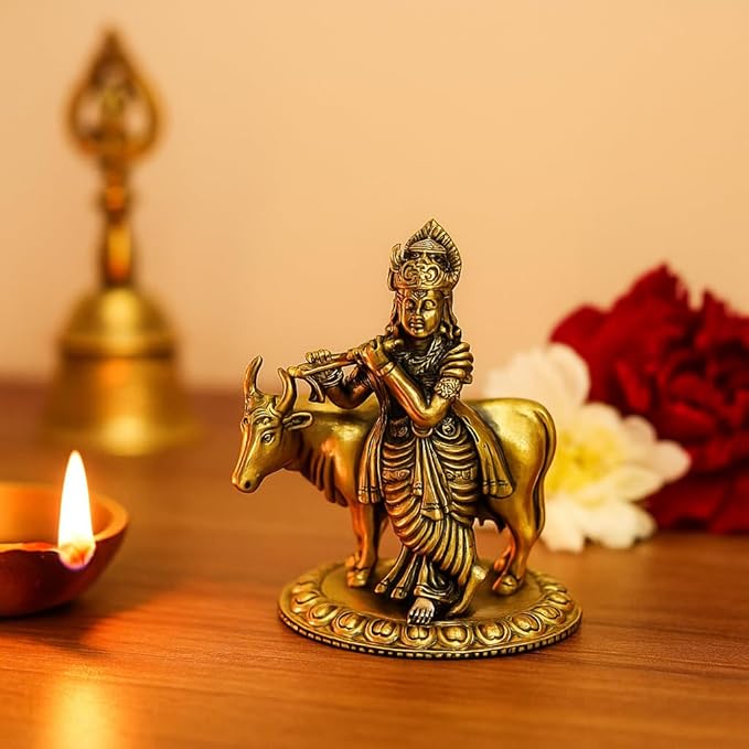 Brass comadha with krishnan with fluet idol