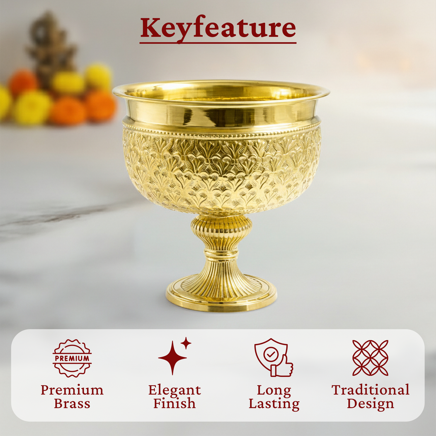 Brass Urli Bowl with Stand Planter for Decoration-Bowl Dana Size 8