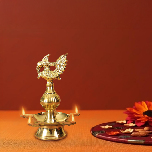 Brass peacock hanging diya