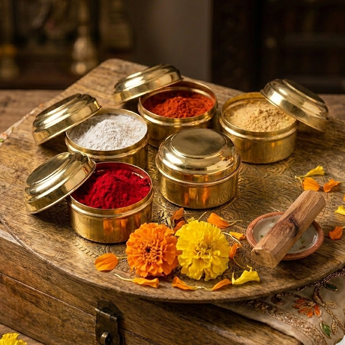 Brass Box Pooja-Dabbi Pack of 5 (Size 0)