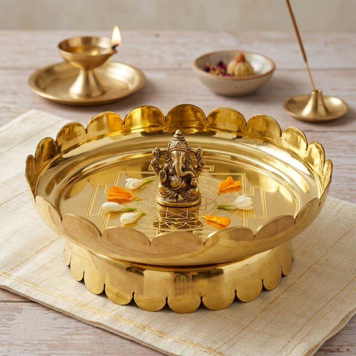 Brass Sri Yantra Lotus Stand - Size 4