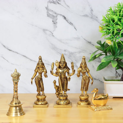 Murugan Vali Deviyani Statue 6 inch (Murugan Valli Devasena Murti)