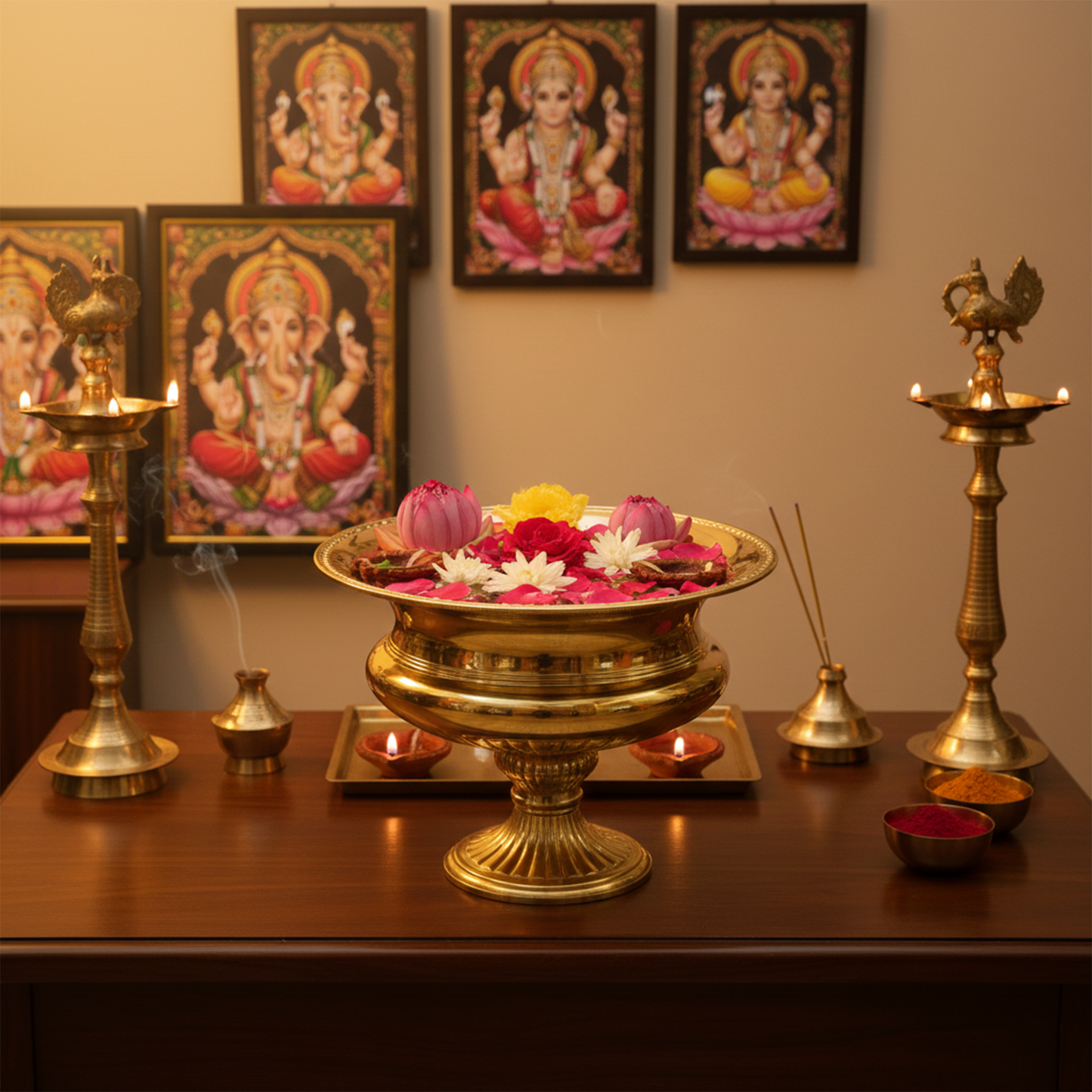 Brass Urli Bowl with Stand Planter for Decoration-Bowl Dana Size 6