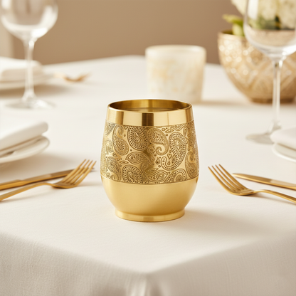 Traditional Handcrafted Brass Etched Glass with Embossed Design-Brass Glass (1)