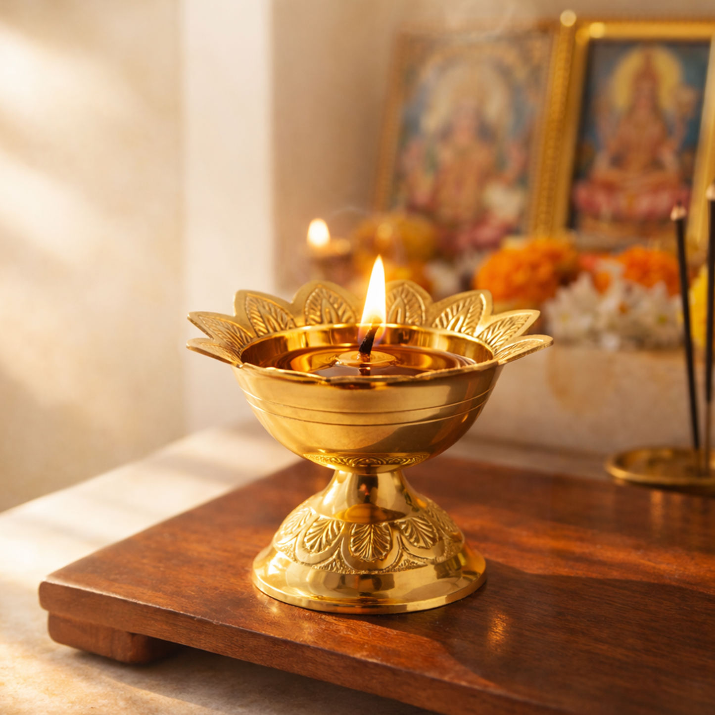 Brass Deepam for Pooja-Devadas jyothi Embosed Size-3