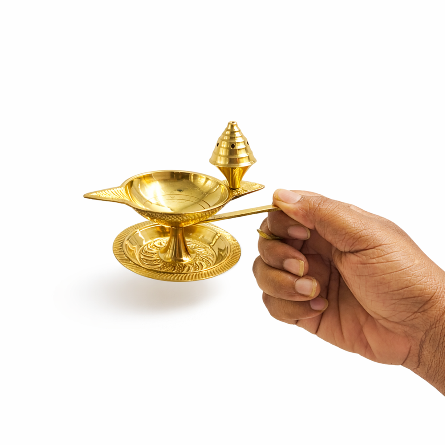 Brass Diya Deepak Deepam with Plate & Incense Holder-97g
