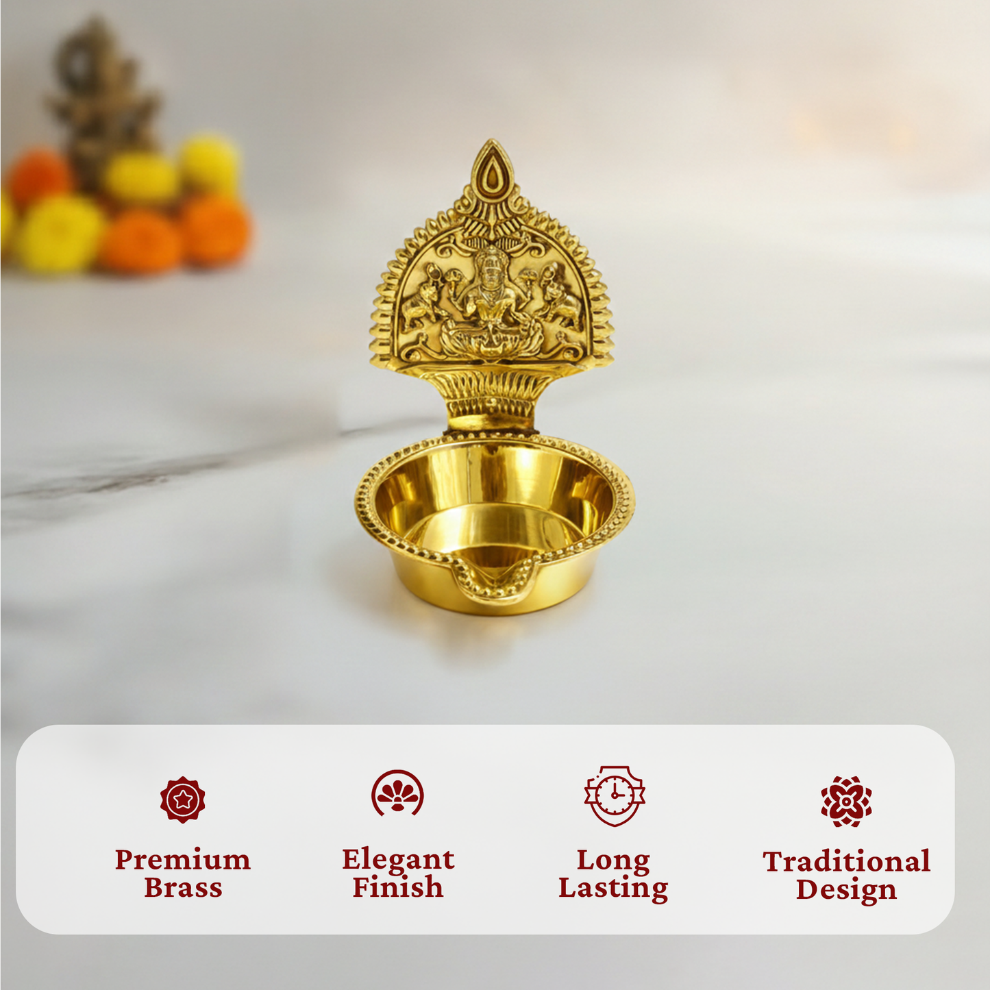 Traditional Brass Kamakshi Deepam for Puja-Hindu Kamatchi Amman Vilakku-[Wt:77g