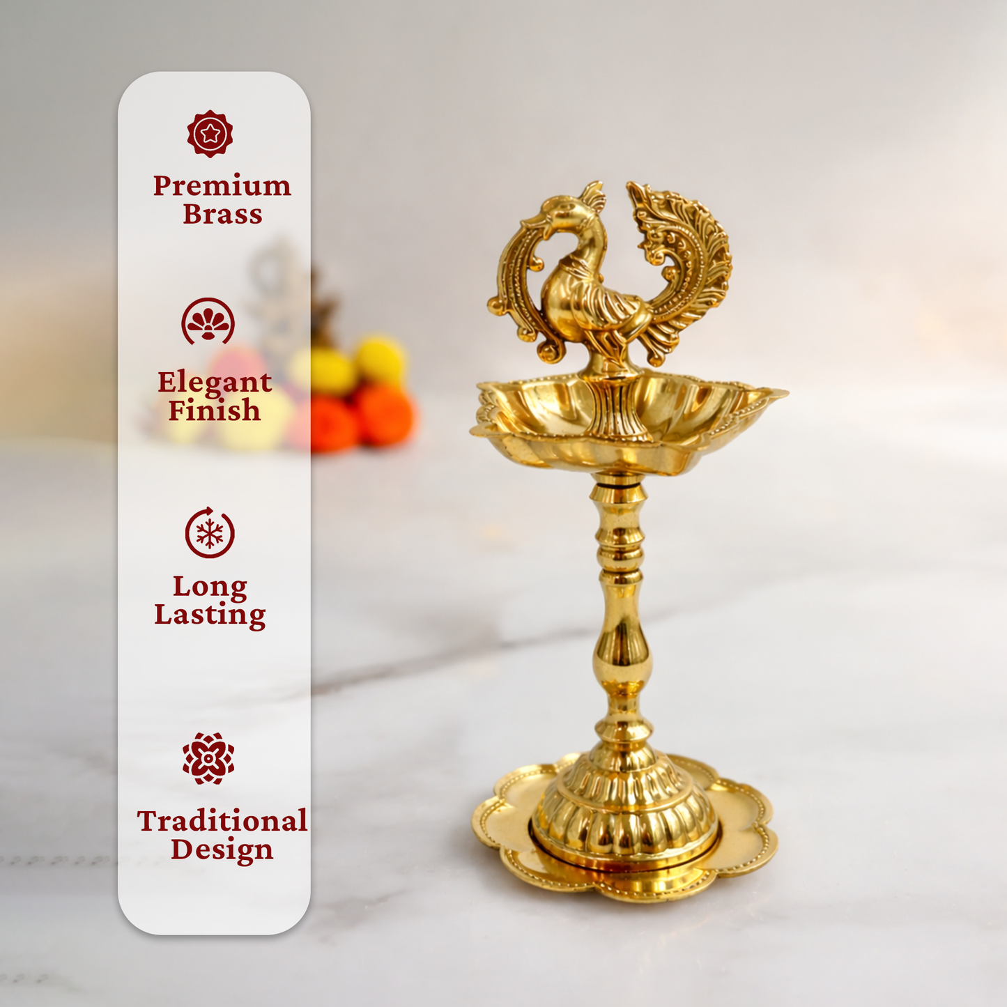 Traditional Peacock Diya Deepam Standing Kuthu Vilakku (Pack of 2)