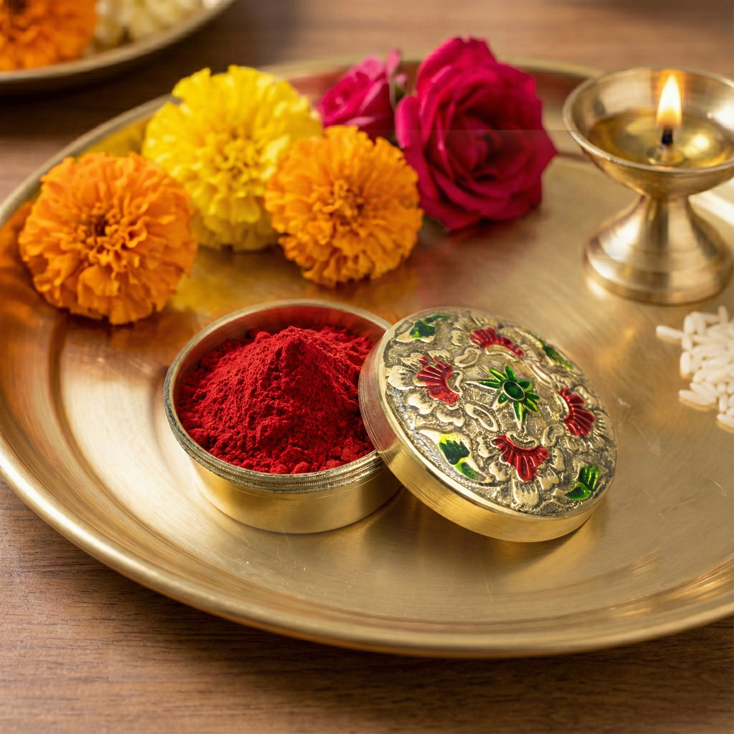 Brass kumkum Box-Flower box (1)