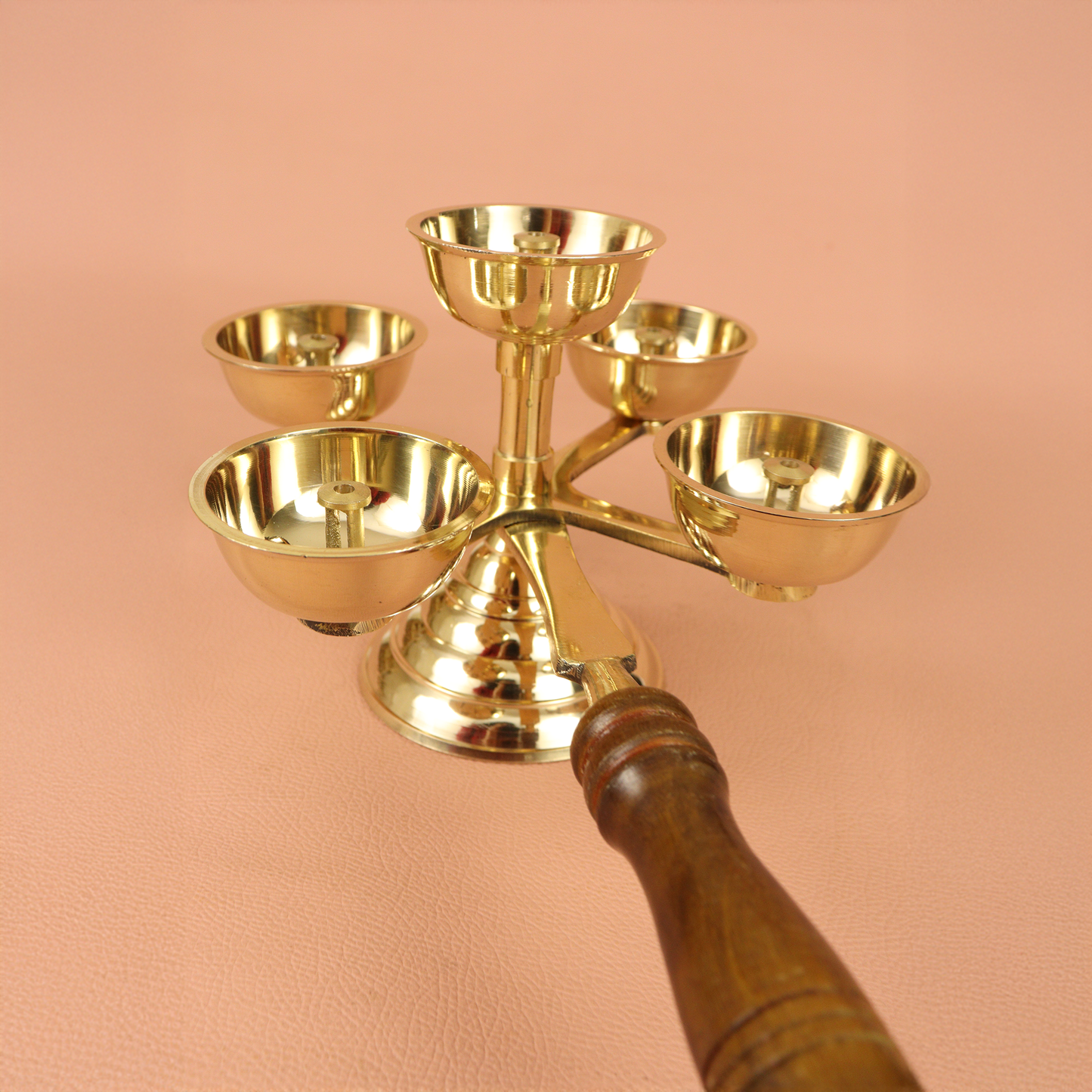 Brass Panchapyali Diya with Wooden Handle